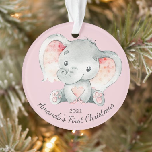 Adorable Elephant Girls First Christmas Ornament (Arbre)