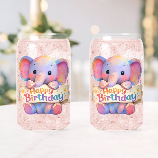 Adorable elephant, happy birthday frosted can glas (Insitu (Mariage))