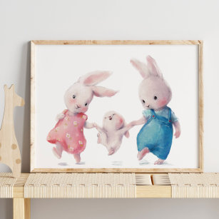 Adorable famille de lapin aquarelle | Impression m