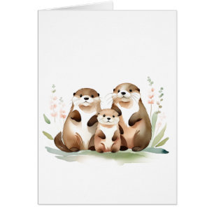 Adorable Famille De Otter Avec Fleurs Toutes Les O