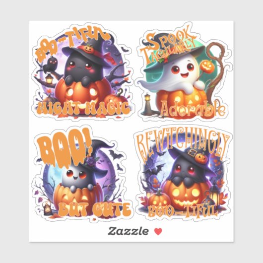 Adorable Fantômes d'Halloween avec Sticker de Lune (Feuille)