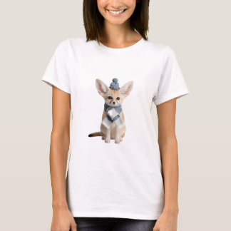 Adorable Fennec Fox wearing a Beanie and Scarf T-shirt