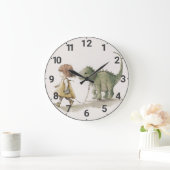 Adorable fille marchant dinosaure horloge murale (Maison)