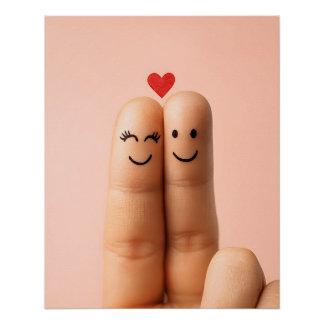 Adorable Finger Couple Art, Cute Finger Faces Perfect Poster