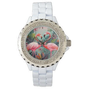 Adorable Flamant rose rose Rhinestone montre femme