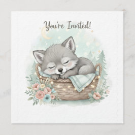 Adorable, fluffy baby wolf Baby Shower Kaart