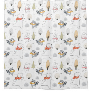 Adorable Forêt Animaux Douche Rideau