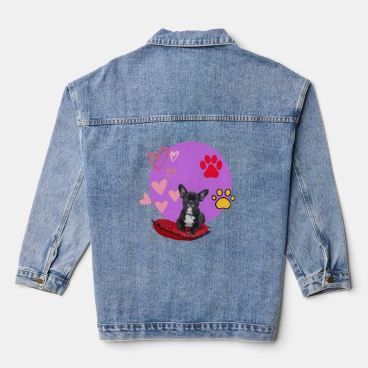 Adorable frienchie puppy with hearts  denim jacket (Achterkant)
