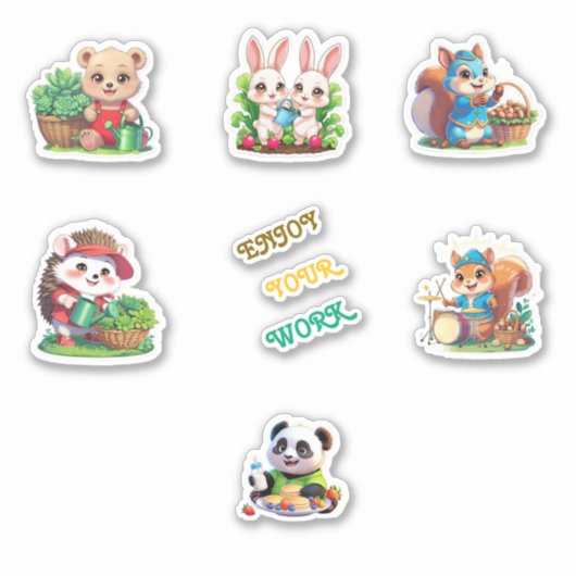 Adorable Gardening Animals Printable Sticker Sheet (Devant)