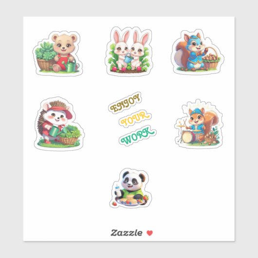 Adorable Gardening Animals Printable Sticker Sheet (Feuille)