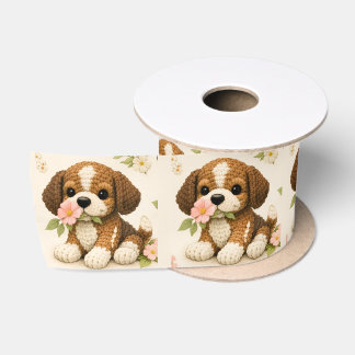 Adorable Gebreide Puppy met Bloemen Lint