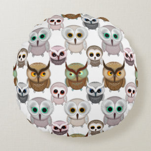 Adorable Geïllustreerde Uilen Patroon Rond Kussen