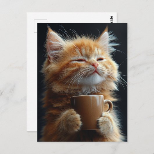 Adorable Ginger Kitten With a Coffee Briefkaart (Voorkant / Achterkant)
