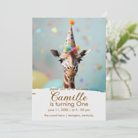 Adorable Giraffe Invitation Anniversaire (Debout devant)