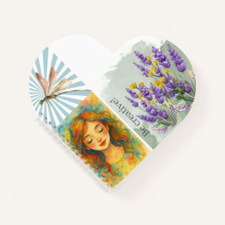 Adorable girl watercolor botanical Collage style Notitieboek