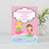 Adorable Girls Ice Skating Birthday Invitation (Debout devant)