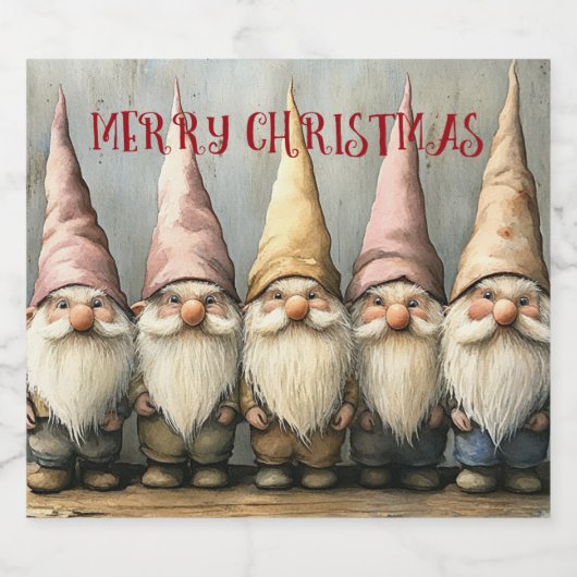 Adorable Gnomes Pointed Hats Long Beard Bier Etiket (Enkel label)