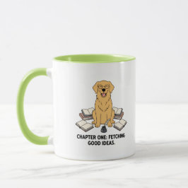 Adorable Golden Retriever Author Cartoon Design Mok