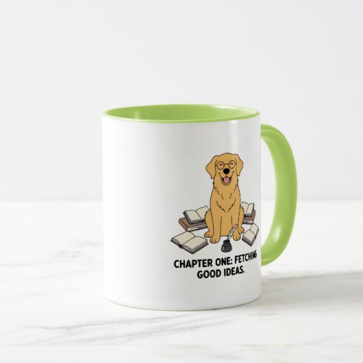 Adorable Golden Retriever Author Cartoon Design Mok (Voorkant rechts)