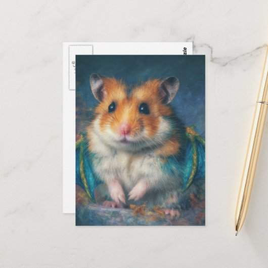 Adorable Hamster Dragon Briefkaart (Voorkant / Achterkant in situ)