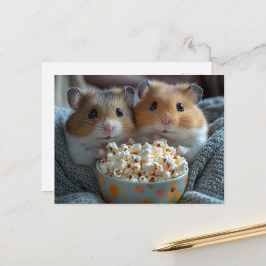 Adorable Hamsters With Popcorn Briefkaart (Voorkant / Achterkant in situ)