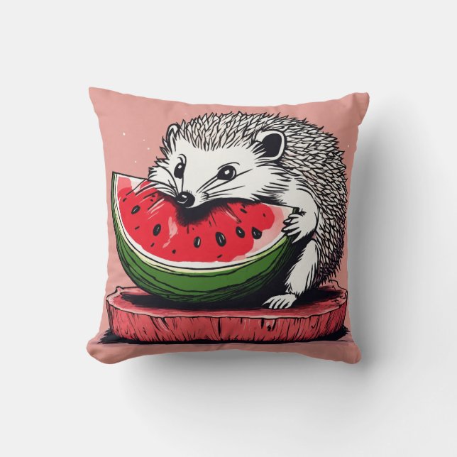 Adorable Hérisson Manger Watermelon Coussin Design (Recto)