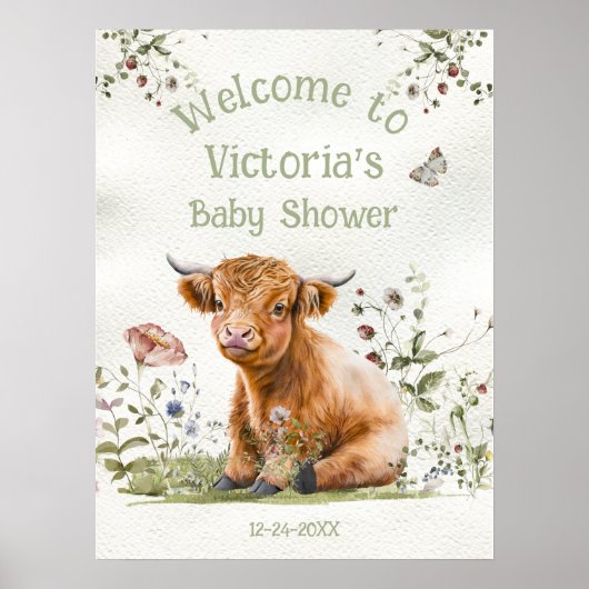 Adorable Highland Cow Baby shower Affiche de bienv (Devant)
