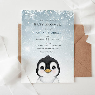 Adorable Hiver Penguin Baby shower invitation