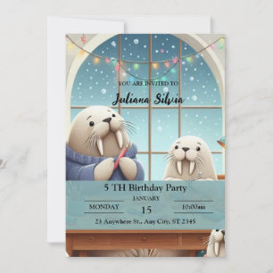Adorable hiver Walrus Anniversaire Fête Invitation