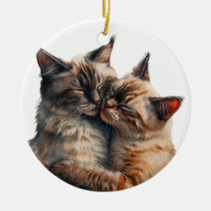 ADORABLE HUGGING SIAMESE CATS KERAMISCH ORNAMENT