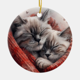 ADORABLE HUGGING SIAMESE CATS KERAMISCH ORNAMENT