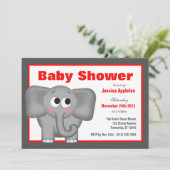 Adorable invitation à la douche rouge bébé éléphan (Debout devant)