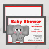 Adorable invitation à la douche rouge bébé éléphan (Devant / Derrière)