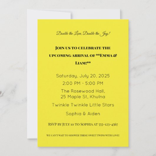 Adorable Invitation Baby shower Twin (Devant)