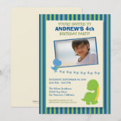 Adorable Invitation de fête d'anniversaire de Dino (Devant / Derrière)