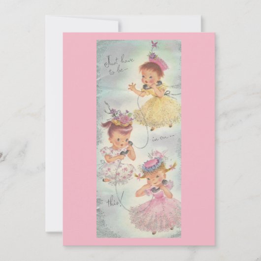 Adorable Invitation Vintage Filles Fête. (Devant)