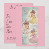 Adorable Invitation Vintage Filles Fête. (Devant / Derrière)