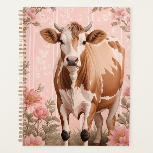 Adorable Jersey Cow Pink Floral Planner (Voorkant)