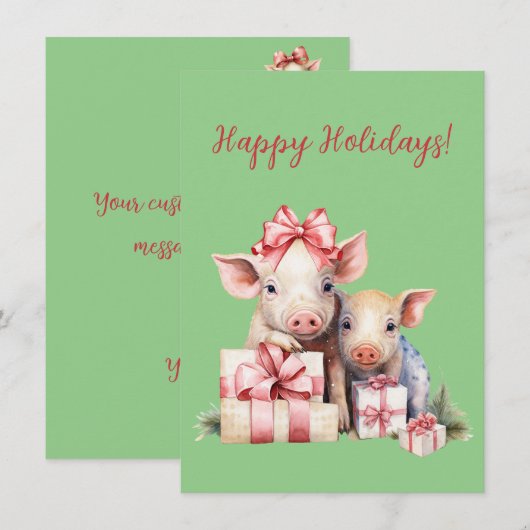 Adorable Joyeux Vacances Piggies Cartes Aquarelles (Devant / Derrière)