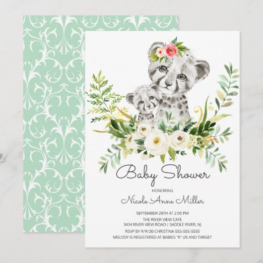 Adorable Jungle Cheetah Baby shower Invitation (Devant / Derrière)