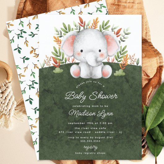 Adorable Jungle Elephant Baby shower Invitation