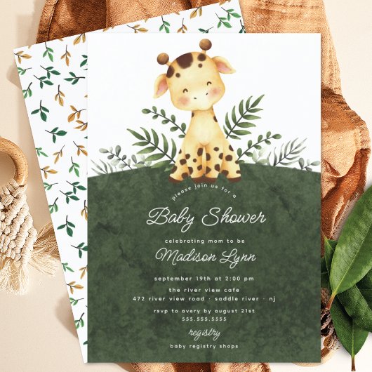 Adorable Jungle Giraffe Baby shower Invitation
