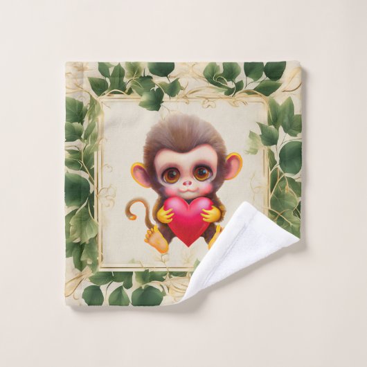 Adorable Jungle Saint-Valentin Singe (Gant de toilette)
