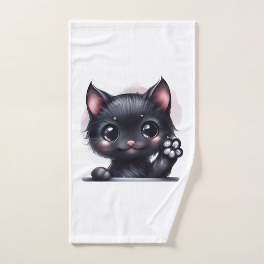 Adorable Kawaii Chat noir (Serviette à main)