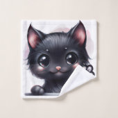 Adorable Kawaii Chat noir (Gant de toilette)