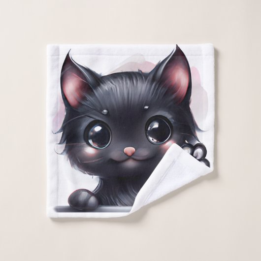 Adorable Kawaii Chat noir (Gant de toilette)