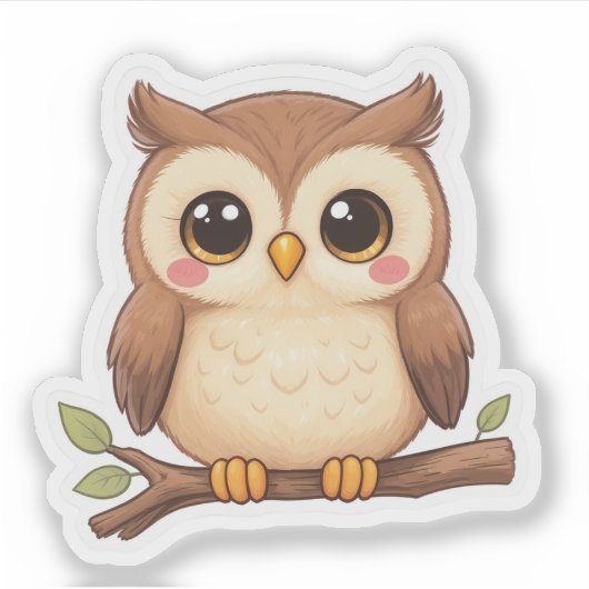 Adorable Kawaii Chibi Owl Sticker (Voorkant)