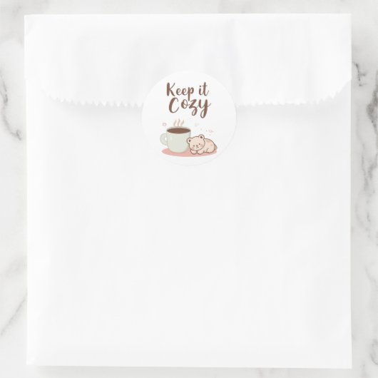 Adorable "Keep it Cozy" Winter Graphic Ronde Sticker (Tas)
