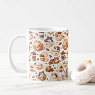 Adorable Kitten & Coffee Pattern Mok