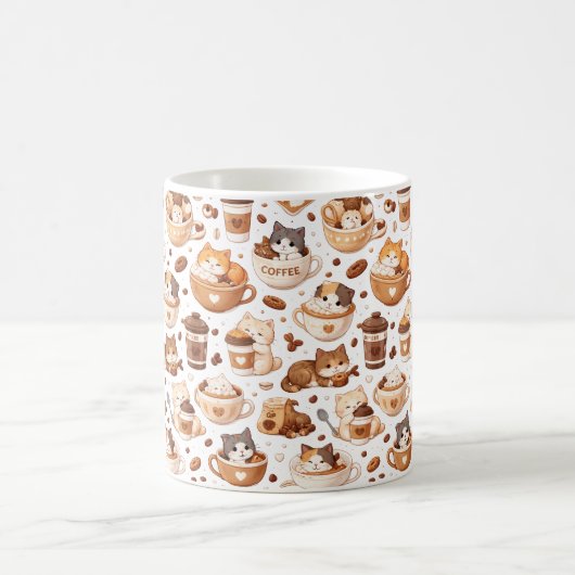 Adorable Kitten & Coffee Pattern Mug (Centre)